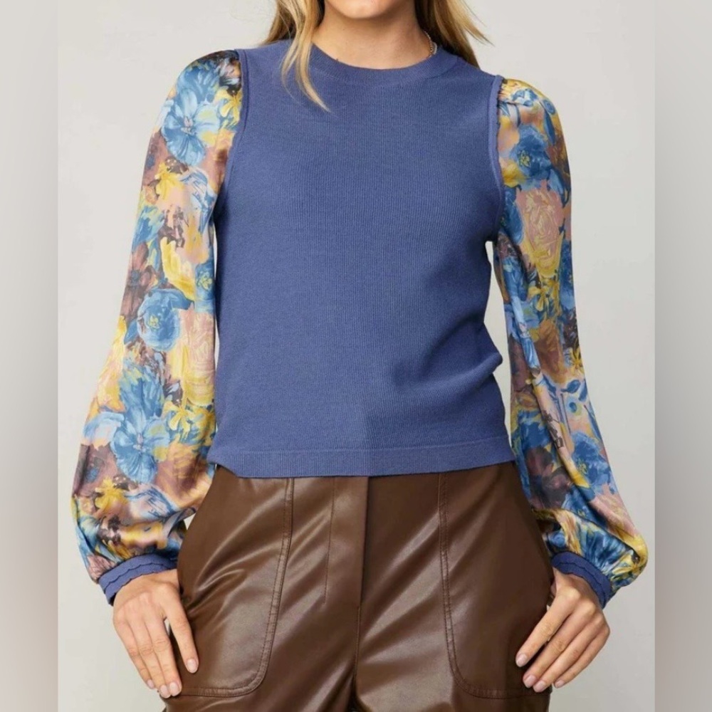 NWT Current Air Contrast Sleeve Top - Blue Sz S